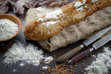 Bread products on the table in composition 