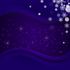 Snow frame with ultra violet snowflakes. New Year snowy backdrop. Winter border for flyer, gift card, invitation, business offer and ad. Christmas trendy background. Holiday banner with snow frame