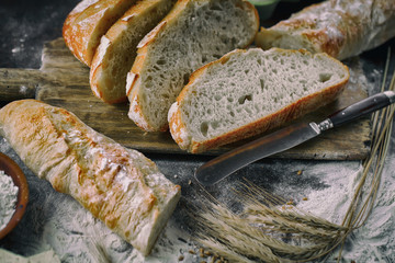 Bread products on the table in composition 