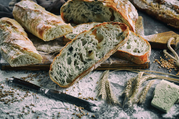 Bread products on the table in composition - close-upм