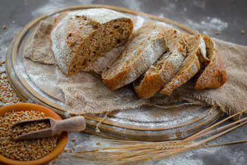 Bread products on the table in composition 