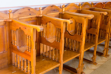 Wooden benches in the Orthodox Church