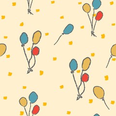 Seamless Funny Pattern with colorful balloons. Hand Drawn Design.