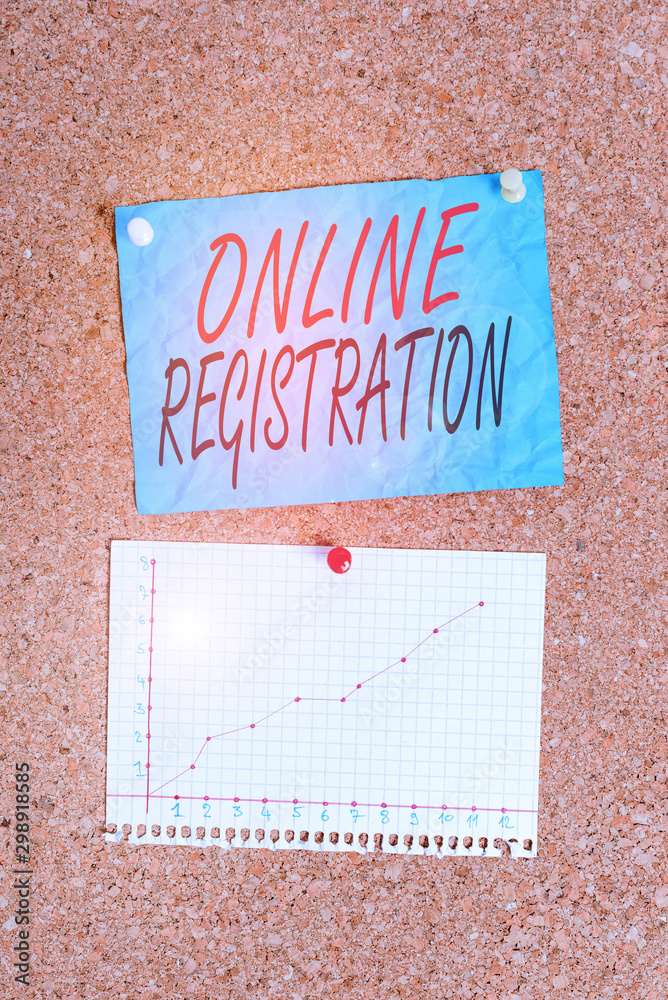 Fototapete writing note showing online registration. business concept for system for subscribing or registering
