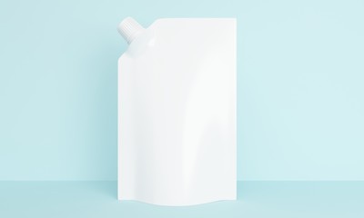 Mockup packaging with cap for ketchup or mayonnaise on a blue background. Front view. 3d rendering