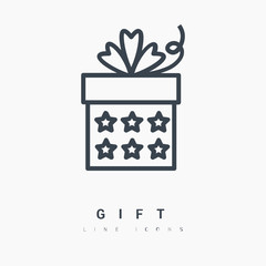 Gift box graph line vector icon