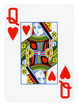 Queen of Hearts  playing card - isolated on white (clipping path included)