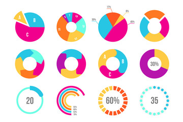 Flat business pie chart set