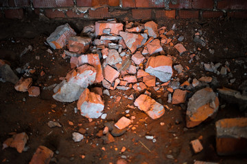 broken broken bricks on wall background
