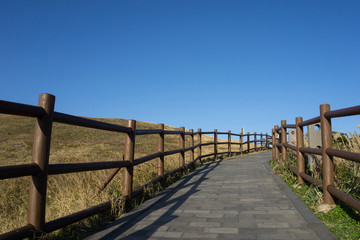 Fototapeta premium The path way on Seongsan Ilchulbong Peak or sunrise peak, Jeju, South Korea
