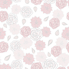 Vector Pink Gray Fowers Roses Floral with Leaves on White Background for textiles, cards, manufacturing, wallpapers, print, gift wrap and scrapbooking.