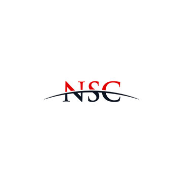 Initial letter NSC, overlapping movement swoosh horizon logo company design inspiration in red and dark blue color vector