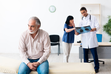 Old couple visiting young male doctor