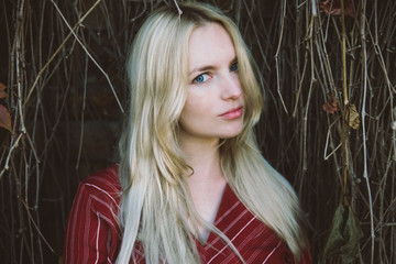 young beautiful blonde in a red dress