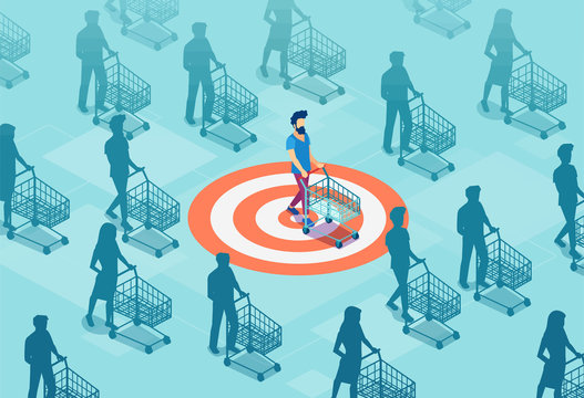 Vector of a targeted customer with a shopping cart