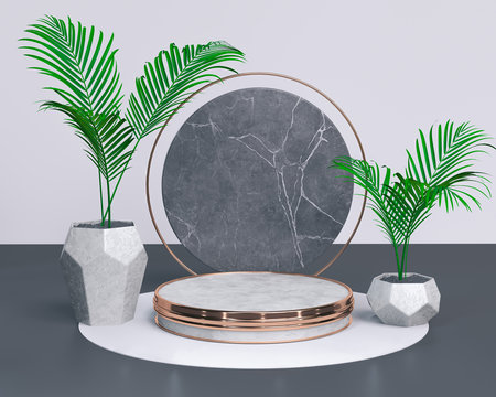 Podium concept product display background, gold white and marble stone  round pedestal or platform and frame. blank space, 3d rendering. Stock  Illustration | Adobe Stock