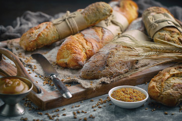 Bread products on the table in composition 