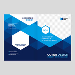 Cover design for presentations and advertising, creative layout of booklet cover, catalog, flyer, fashionable blue background for text and photo