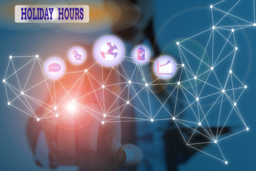 Word writing text Holiday Hours. Business photo showcasing employee receives twice their normal pay for all hours Picture photo system network scheme modern technology smart device