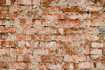 Old damaged brickwork wall, background for design_