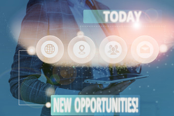 Conceptual hand writing showing New Opportunities. Concept meaning exchange views condition...