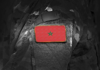 Flag of Morocco on military uniform. Army, troops, soldiers. Collage.