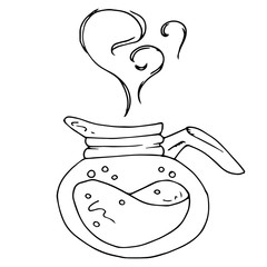 Vector of a brewed coffee in a mug. Hot brewed coffee. Hand drawn smoking coffee from a coffee machine.