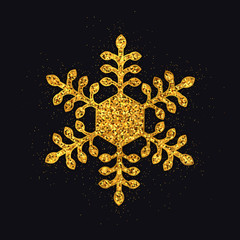 Gold Glitter Snowflake. Christmas, New Year greeting card. Vector Illustration.