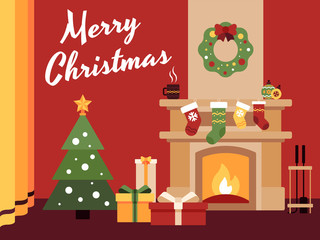 Colorful flat vector illustration the Merry Christmas
