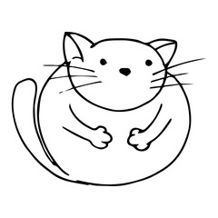 Vector illustration of a funny fat cat. Cartoon cute cat. Hand drawn thick cat.