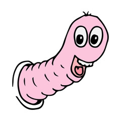 Vector illustration of a cartoon worm. Fruit worm. Bookworm. Hand drawn.