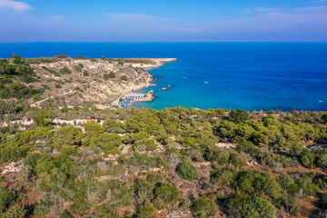 Fototapeta na wymiar Konnos beach lagoon aerial view, Cyprus, Protaras