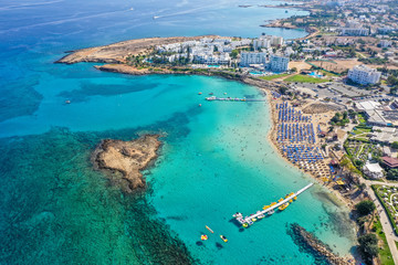 Aerial view of Nissi beach, Agia Napa, Cyprus