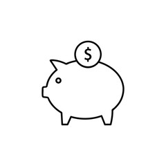 Piggy bank with dollar coin line icon for web, mobile and infographics. Vector black icon isolated on white background.