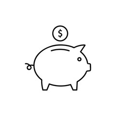 Piggy bank with dollar coin line icon for web, mobile and infographics. Vector black icon isolated on white background.