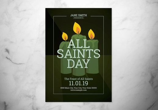 All Saints Day Event Flyer Layout with Illustrated Candles