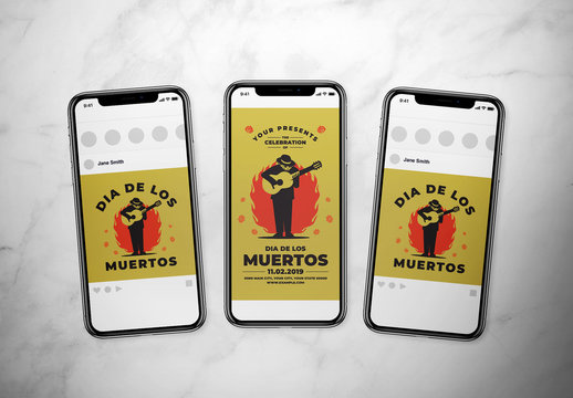 Dia De Los Muertos Event Flyer Layout with Illustrative Elements