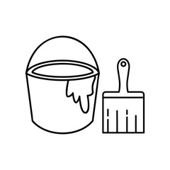 Line icon bucket of paint and brush. Simple vector illustration with ability to change.