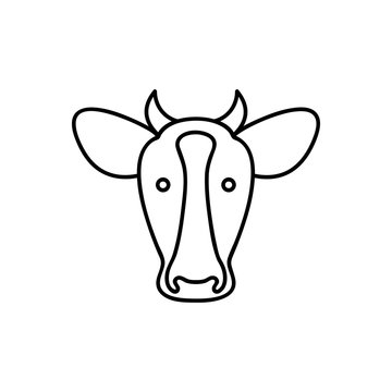 Cow icon or logo in modern line style. High quality black outline pictogram for web site design and mobile apps. Vector illustration on a white background.