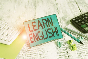 Text sign showing Learn English. Business photo showcasing gain acquire knowledge in new language...