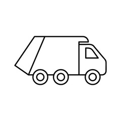 Garbage truck thin line isolated on white background. Flat design vector illustration.