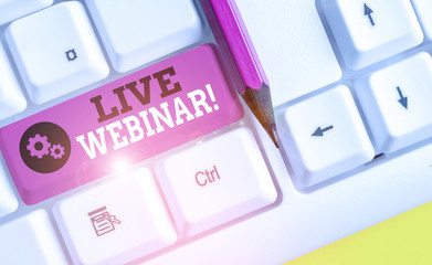 Conceptual hand writing showing Live Webinar. Concept meaning presentation lecture or seminar...