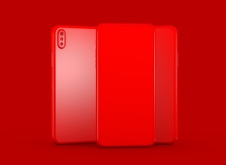 New smartphone with blank screen isolated Flat 3d red