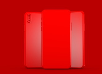 New smartphone with blank screen isolated Flat 3d red