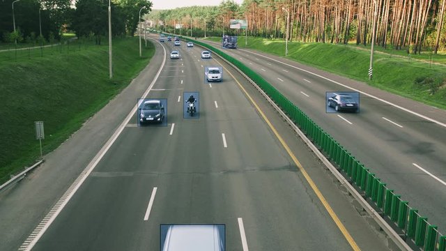 Camera monitors cars on the highway and identifies tracking data