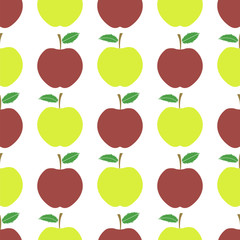 Cute Fresh Red and Yellow Apple Seamless Pattern on White Background. Fruit Repeating Texture.