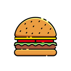 Burger vector illustration with filled line design. Burger clip art 