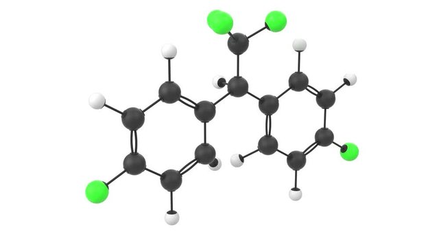 3D animation of a pesticide DDT molecule with alpha layer