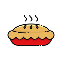 Pie vector illustration with simple filled line design isolated on white background. Pie clip art 