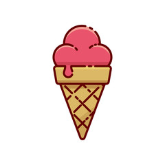 Cute ice cream vector illustration with simple filled line design isolated on white background. Ice cream clip art